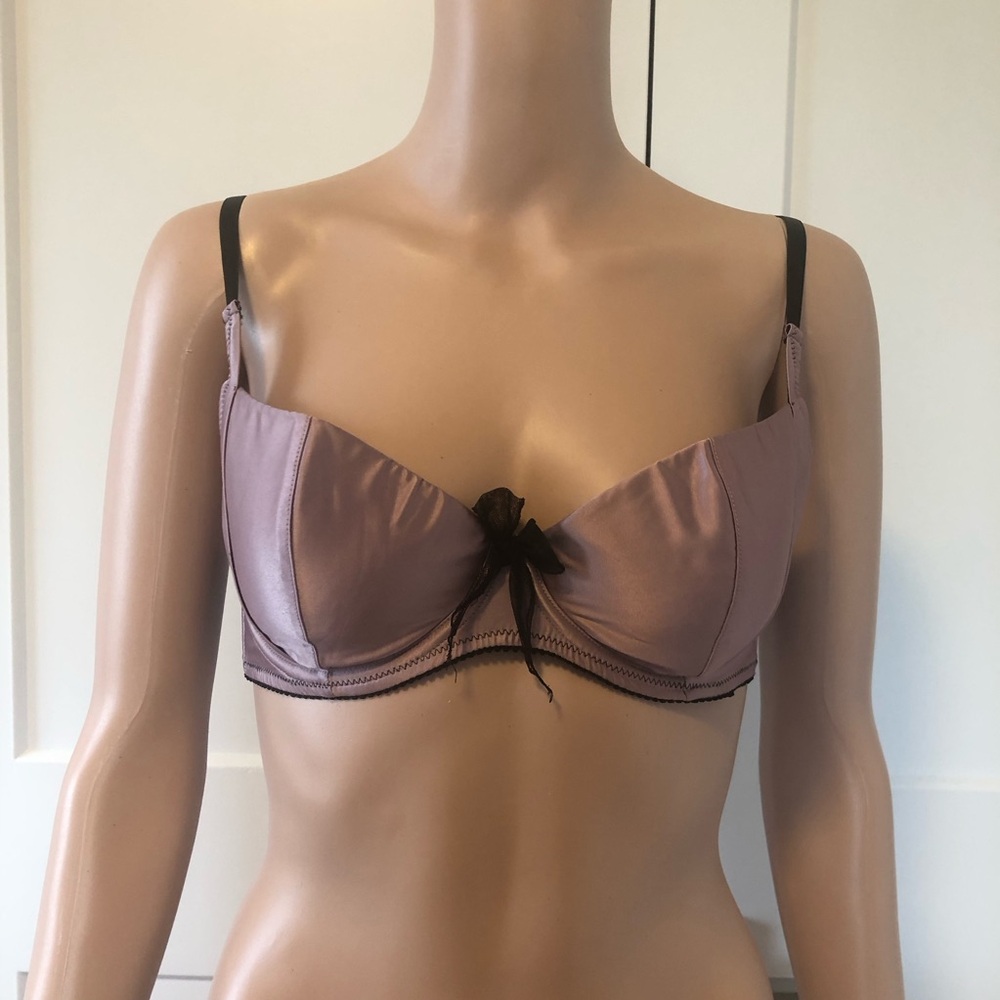 ASOS Boudoir Mauve Pink Black Satin Mesh Underwire Bra 34D